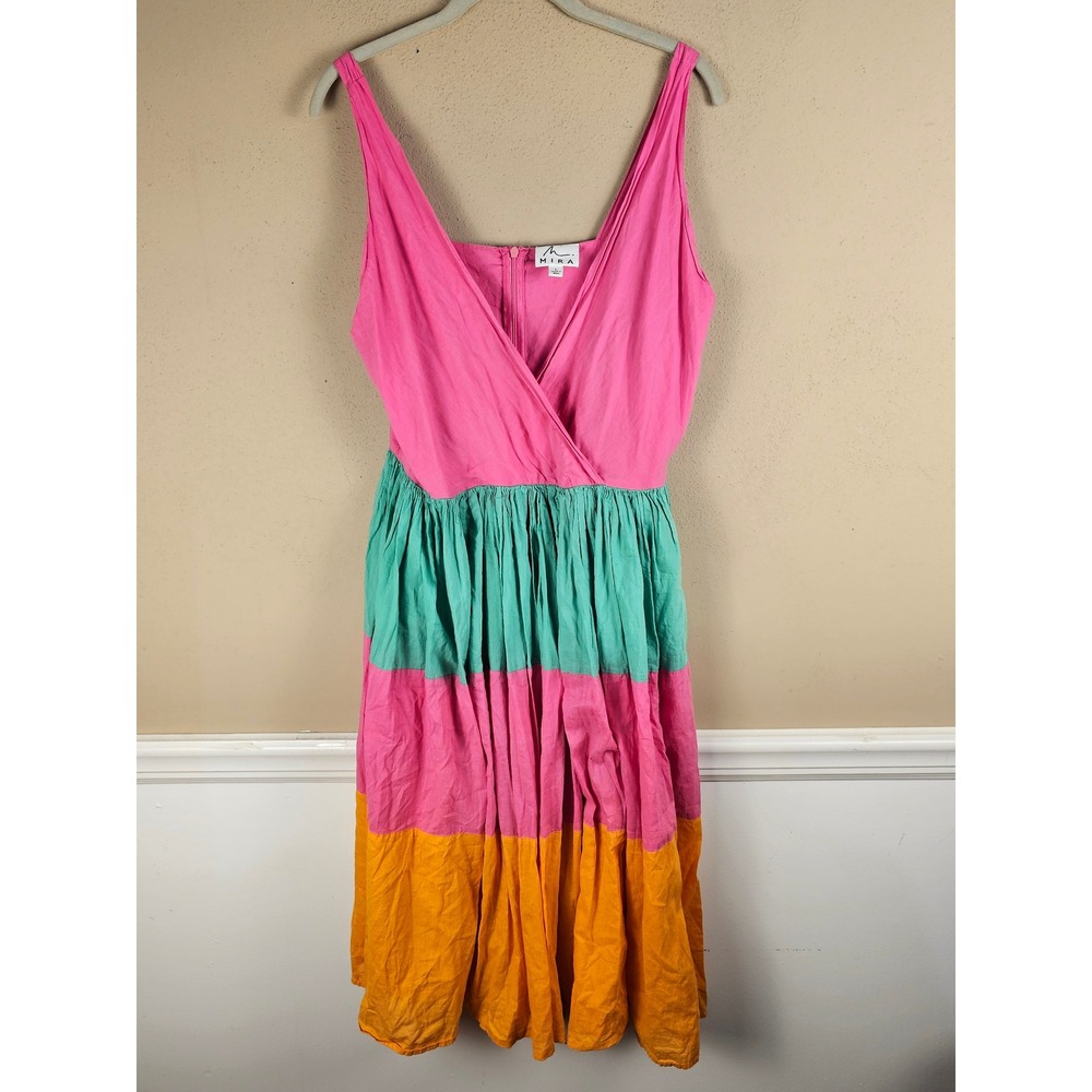 Mira‎ Womens Rainbow Tiered Tank Midi Dress Large
